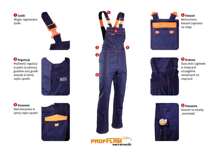 Spodnie ogrodniczki PROFFLAM ANTISTATIC